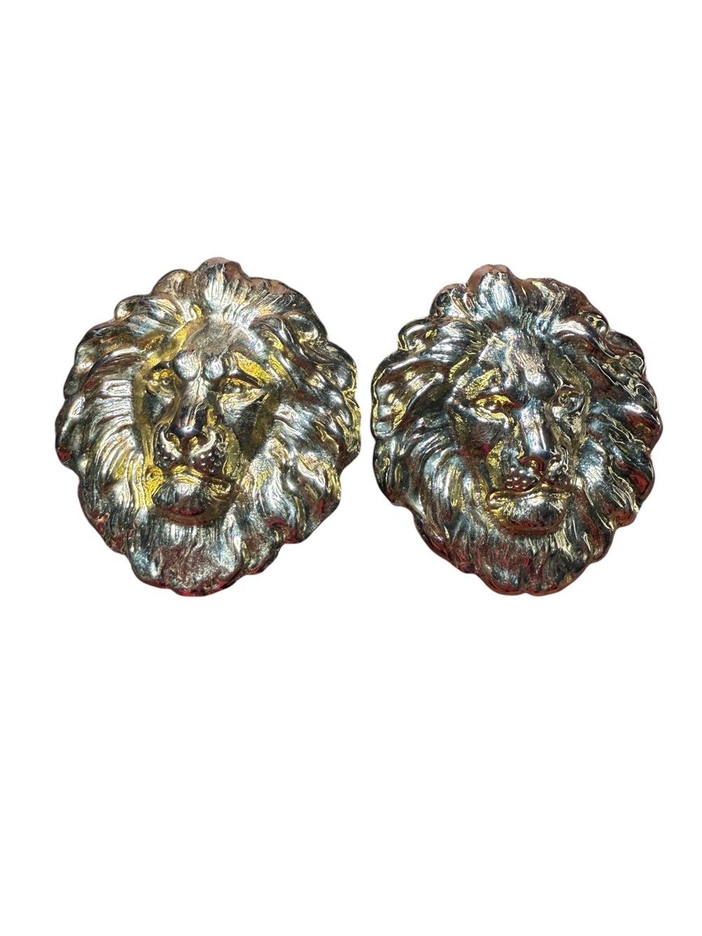 Vintage Gold Tone Lion Head Clip-On Earrings Statement 80s Regal